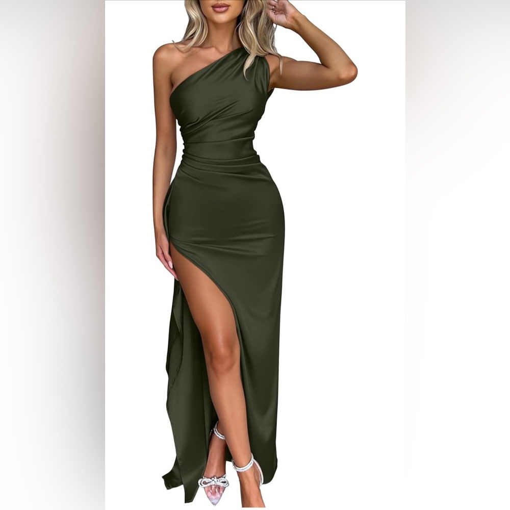 Women's Sexy One Shoulder High Split Cocktail Wedding Party Maxi Dress